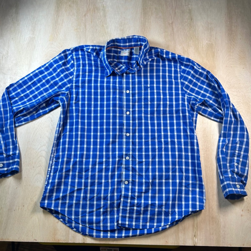 Dockers Mens Blue White Gingham Plaid Long Sleeve Button Down Shirt Large L